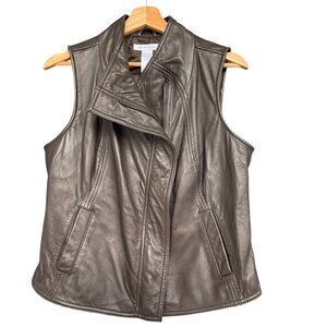 Liz Claiborne Womens Leather Vest Sz M Brown Asymmetrical Zip Moto Office City